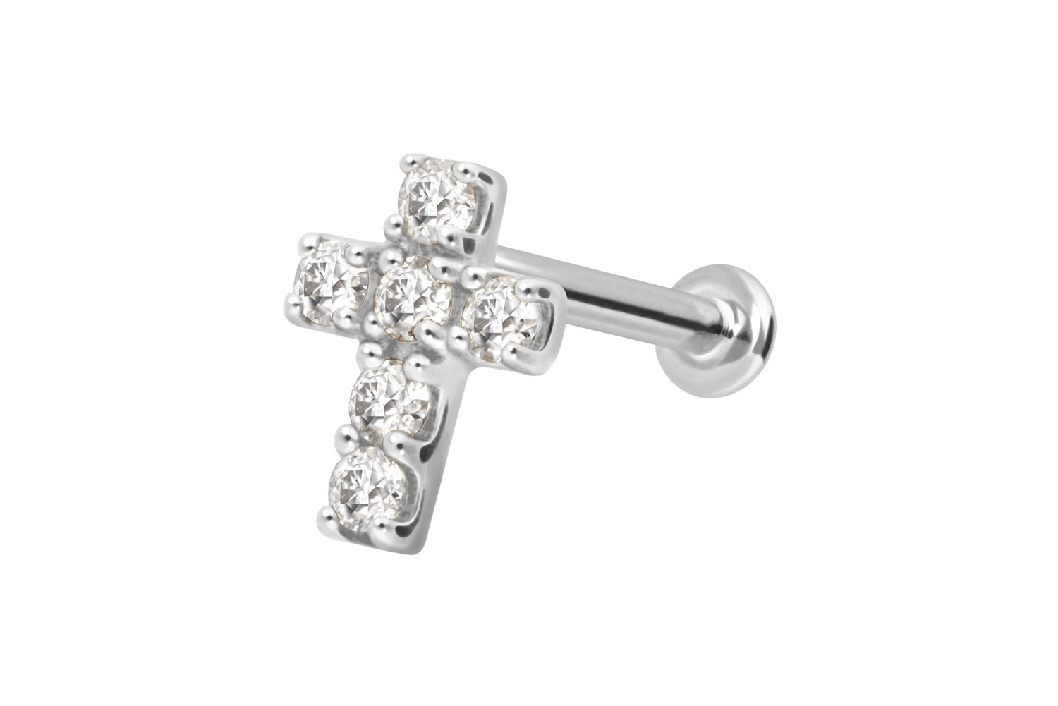 14 Karat Gold Labret Piercing mit Push Fit MOISSANIT-KREUZ